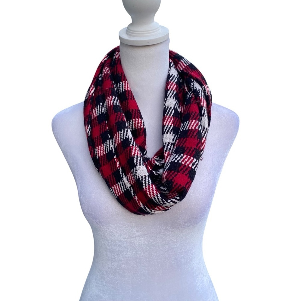 Plaid Infinity Scarf - Red and Black